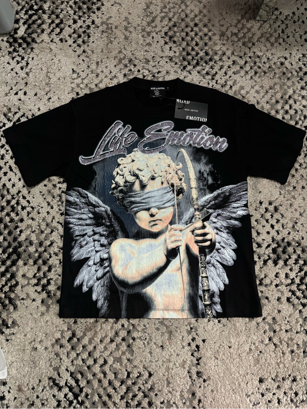 Mixed Emotion Black Graphic Cupid Tee - Kids